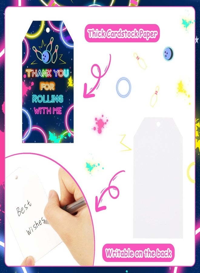 Serencatcher Bowling Thank You Tags, 50pcs Bowling Party Favors Neon Thank You for Rolling with Me Gift Tags with String for Bowling Themed Birthday Party Decorations - Image 3